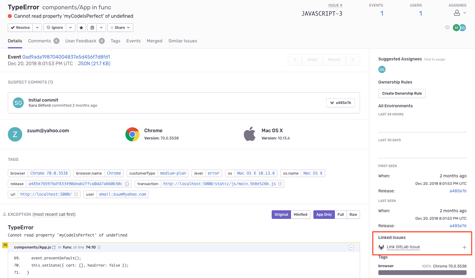 Sentry GitLab linked issues