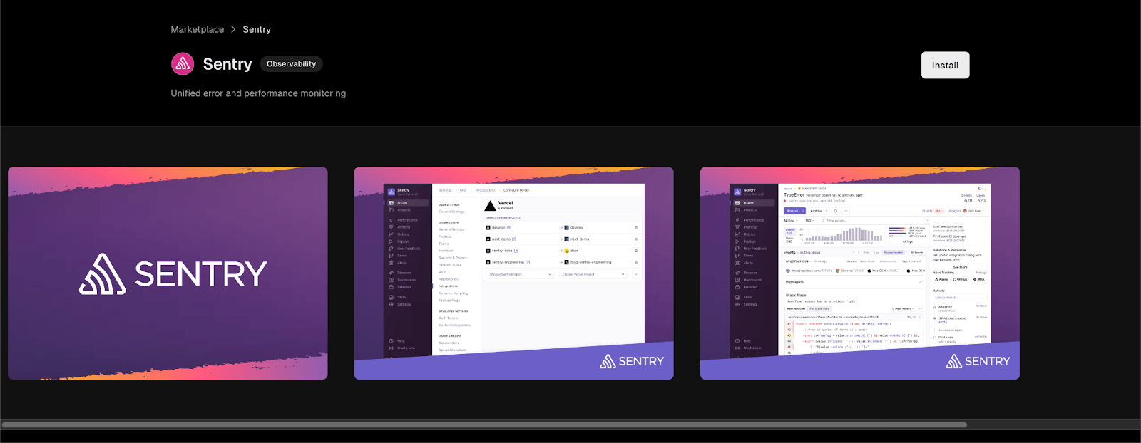 Sentry Vercel Marketplace