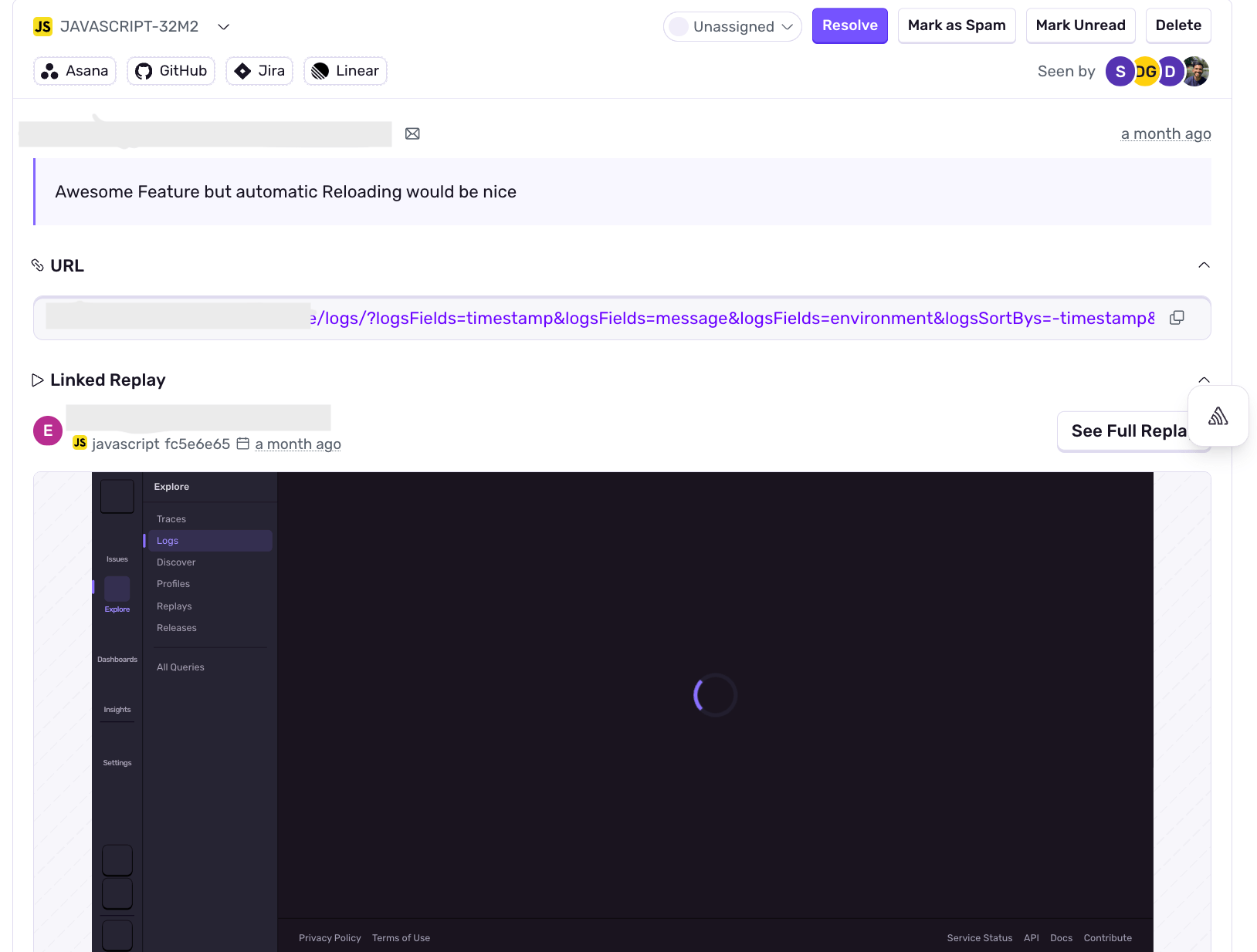 logs user feedback