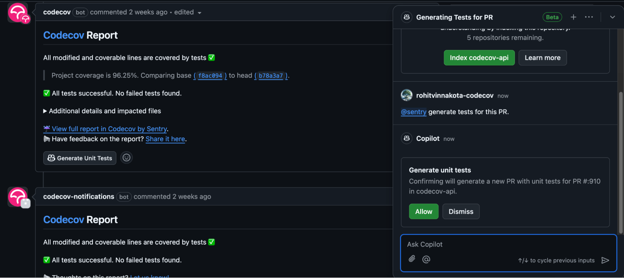 Generate tests in a new PR.