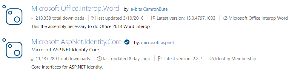 Old and new NuGet packages