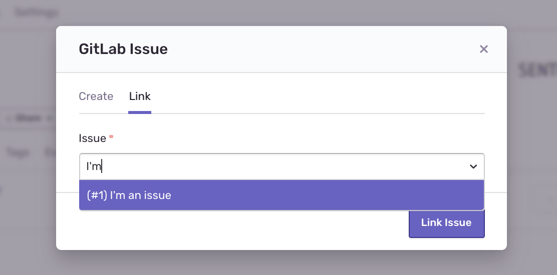 Sentry GitLab link existing issue