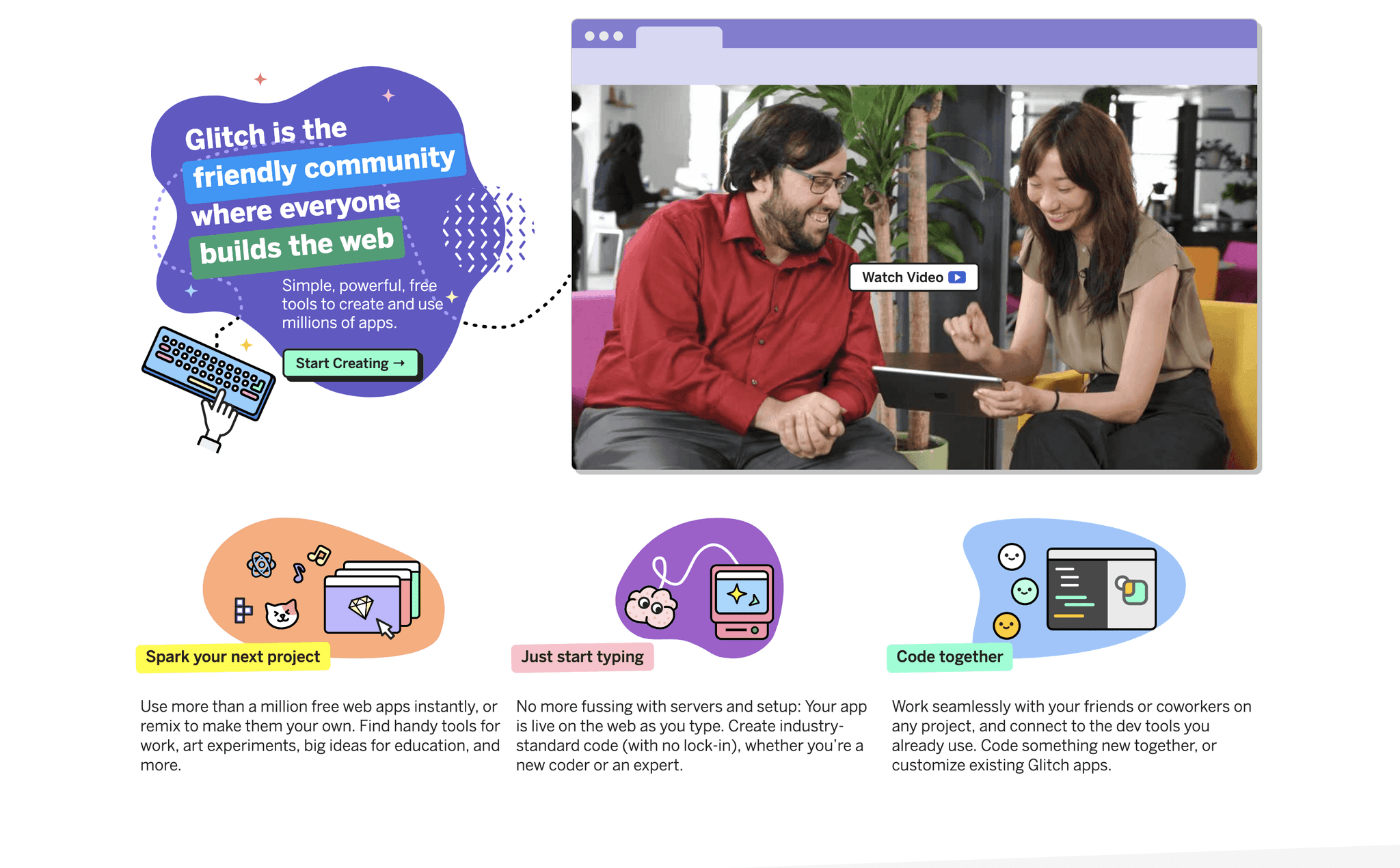 Glitch creating nostalgia on their homepage.