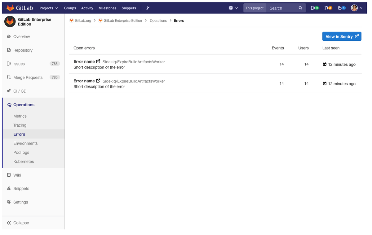 GitLab Sentry integration