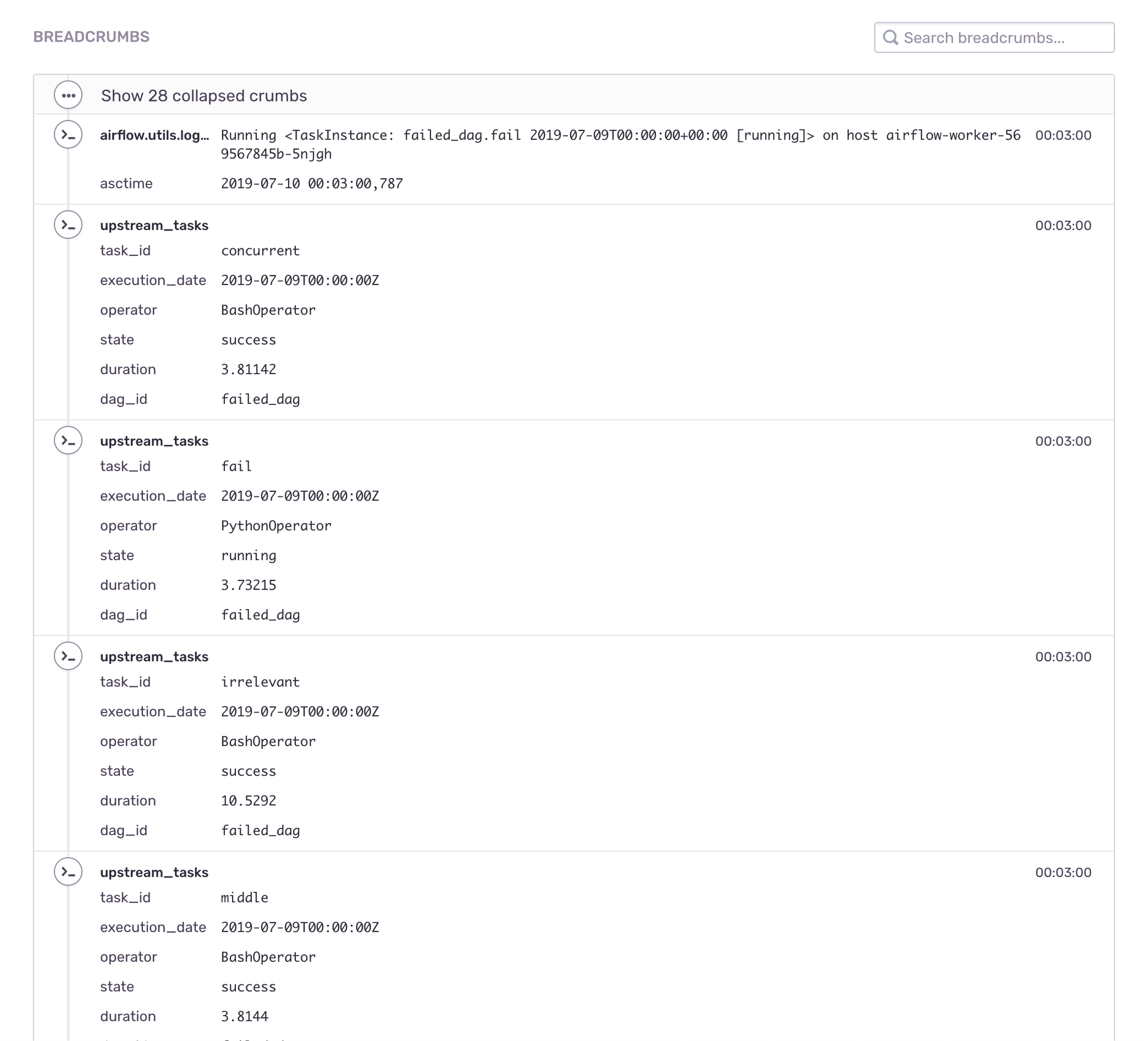 Airflow errors shown in Sentry's Breadcrumb UI