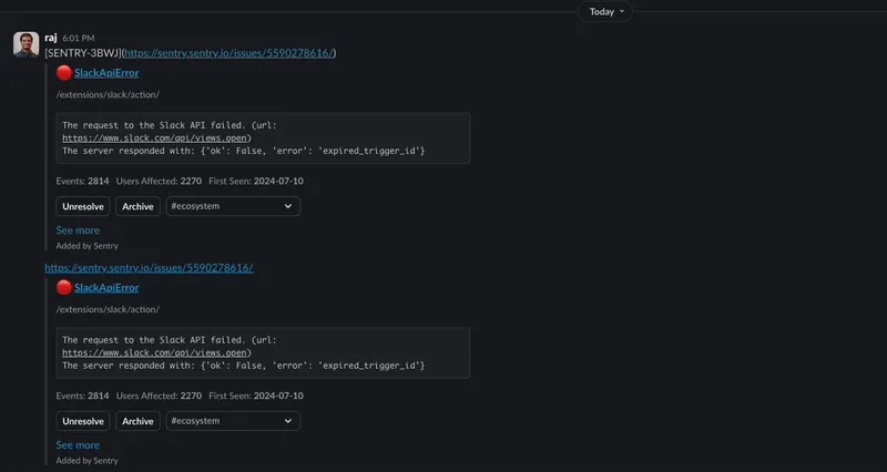 Slack modal showing a loading state before rendering the full Sentry issue resolve dialog
