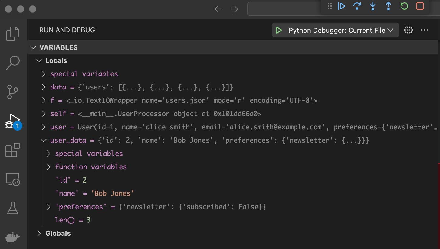 Variables pane