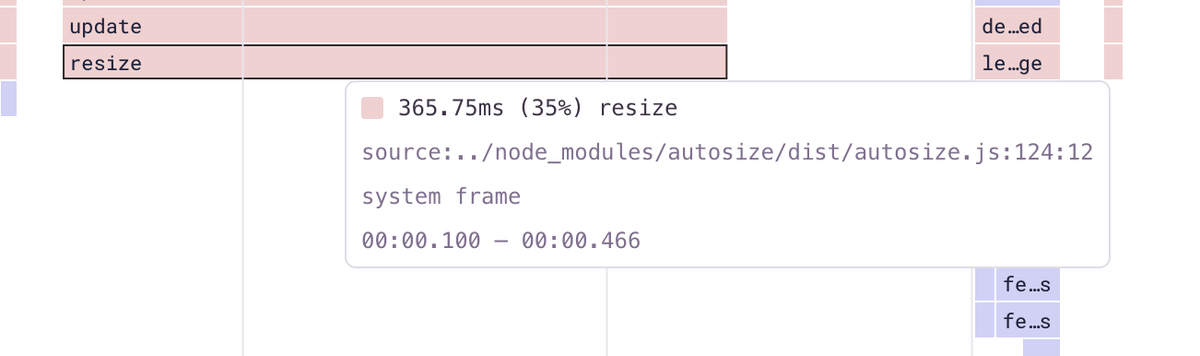 A screenshot showing the location of the slow function "resize"
