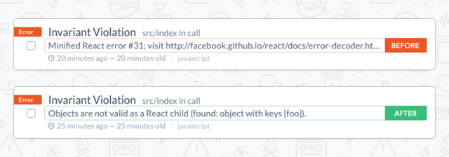 Support for Minified React Errors