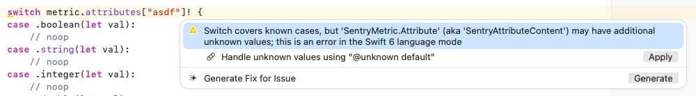 Swift 5 warning for unknown cases
